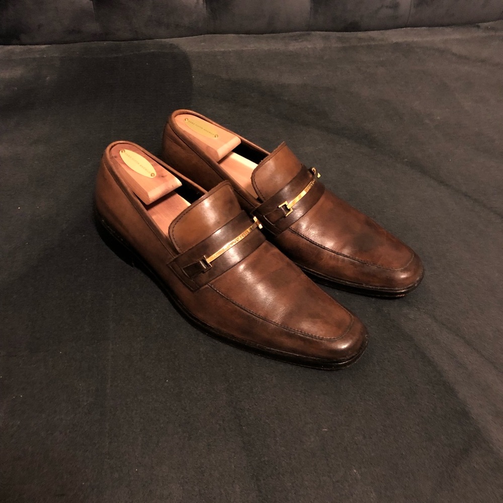 HUGO BOSS Loafer Golden Horsebit Apron Square Toe Brown Leather Men’s US 7